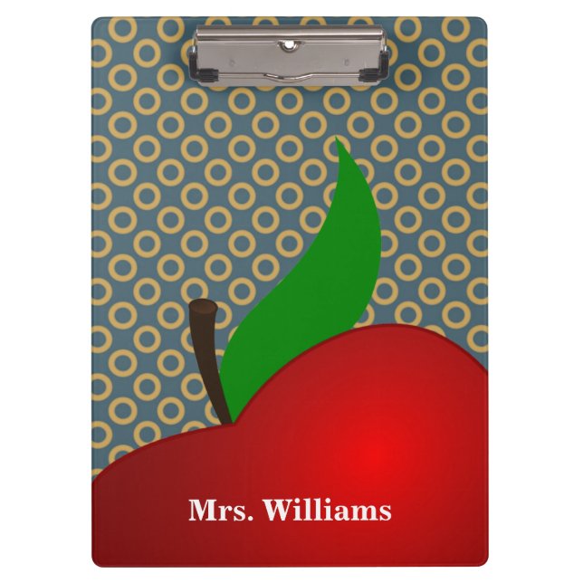Personalisierte Polka Dot Red Apple Teacher-Zwisch Klemmbrett (Vorderseite)