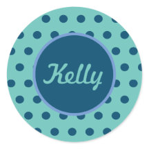 Personalisierte Polka Dot Round Stickers (Aqua & B