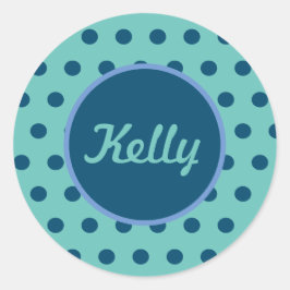 Personalisierte Polka Dot Round Stickers (Aqua & B