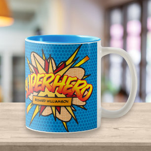 Personalisierte Pop-Art-Comic-Book-SUPERHELD Zweifarbige Tasse