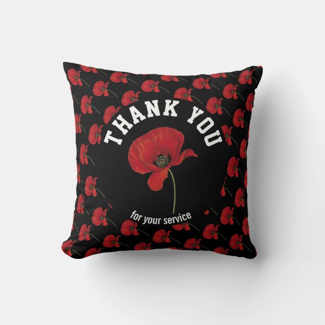Personalisierte POPPY-Erinnerung Danke, BLACK Kissen (Vorderseite)