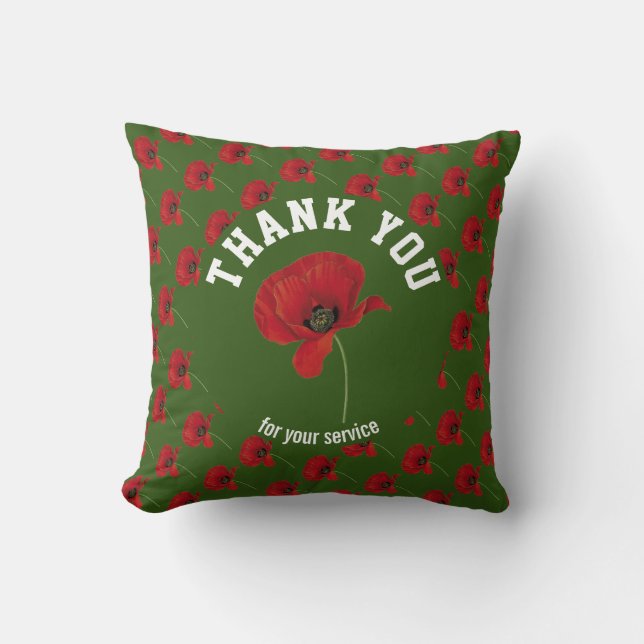 Personalisierte POPPY-Erinnerung Vielen Dank GREEN Kissen (Vorderseite)