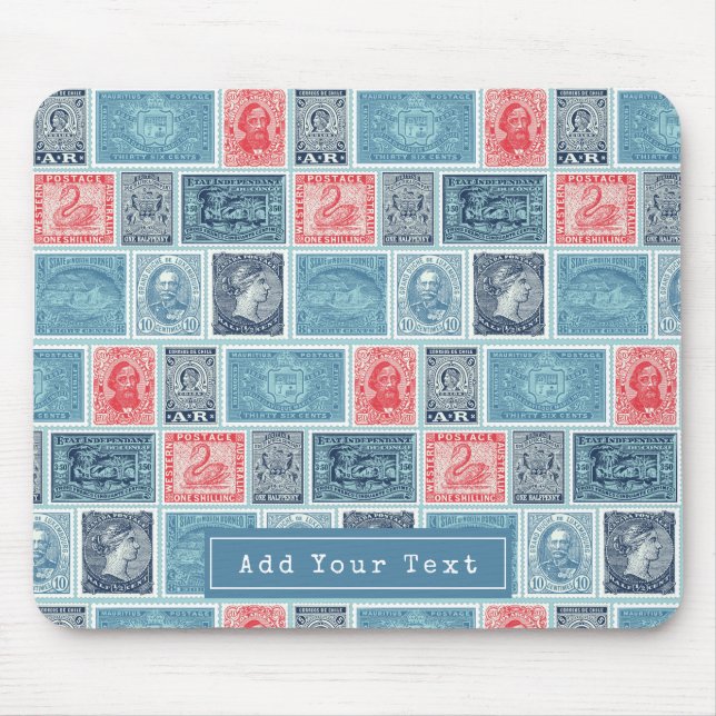 Personalisierte postalische Briefmarke Blaues Vint Mousepad (Vorne)