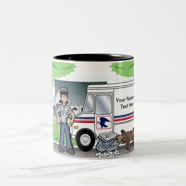 Personalisierte Postarbeiter - Cartoon von Frauen Zweifarbige Tasse (Mittel)