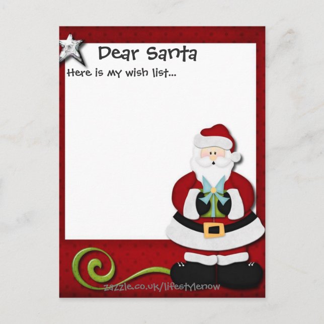 Personalisierte Postkarte - Wunschliste rot (Vorderseite)