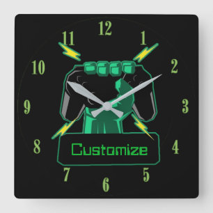 Personalisierte Powergamer-Quadrat-Uhr Quadratische Wanduhr