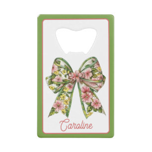 Personalisierte Preppy-Blumen-Schleife in Rosa und Geldbeutel Flaschenöffner