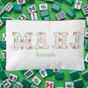 Personalisierte Preppy Mahjong / Rosa Grüne Schlei Zubehörtasche