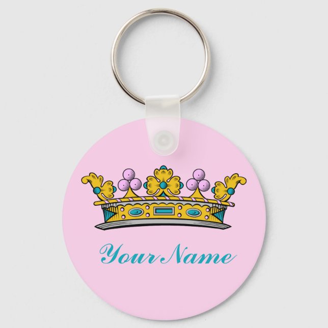Personalisierte Princess Crown auf rosa Schlüsselanhänger (Vorderseite)