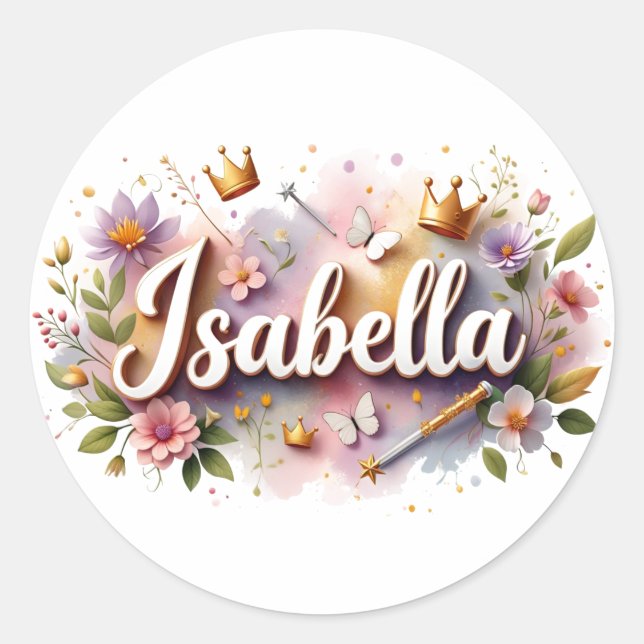 Personalisierte Prinzessin Floral Isabella Aufkleb Runder Aufkleber (Vorderseite)