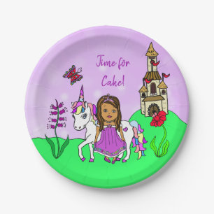 Personalisierte Prinzessin und Schloss Unicorn Geb Pappteller
