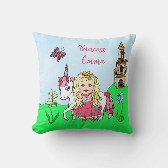 Personalisierte Prinzessin und Unicorn-Rainbow-Gir Kissen (Vorderseite)