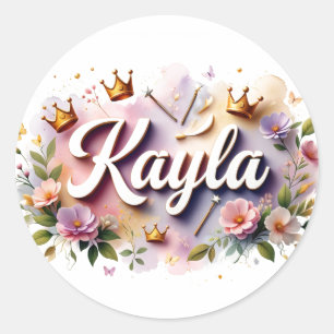 Personalisierte Prinzessinnen-Blumen-Name-Aufklebe Runder Aufkleber
