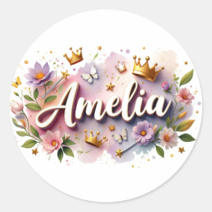 Personalisierte Prinzessinnen-Blumen-Name-Aufklebe Runder Aufkleber