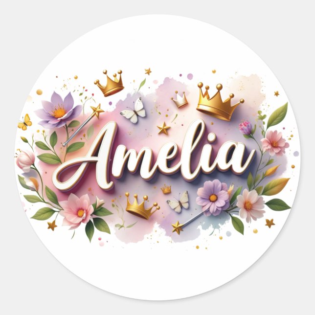 Personalisierte Prinzessinnen-Blumen-Name-Aufklebe Runder Aufkleber (Vorderseite)