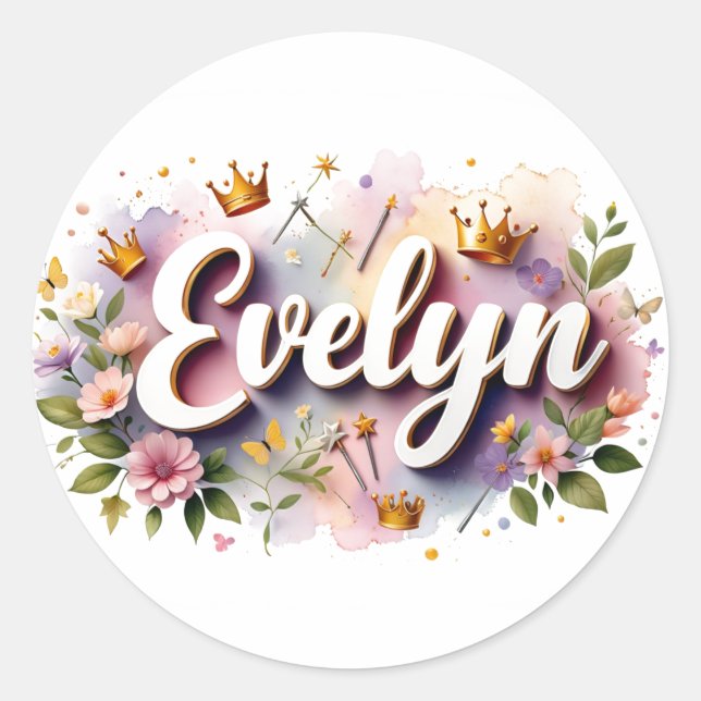 Personalisierte Prinzessinnen-Blumen-Name-Aufklebe Runder Aufkleber (Vorderseite)