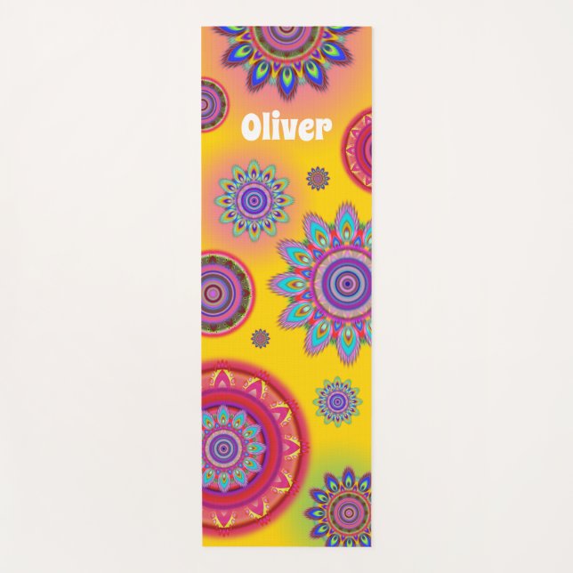 Personalisierte psychedelische Hippy-Mandala-Yoga- Yogamatte (Vorderseite)