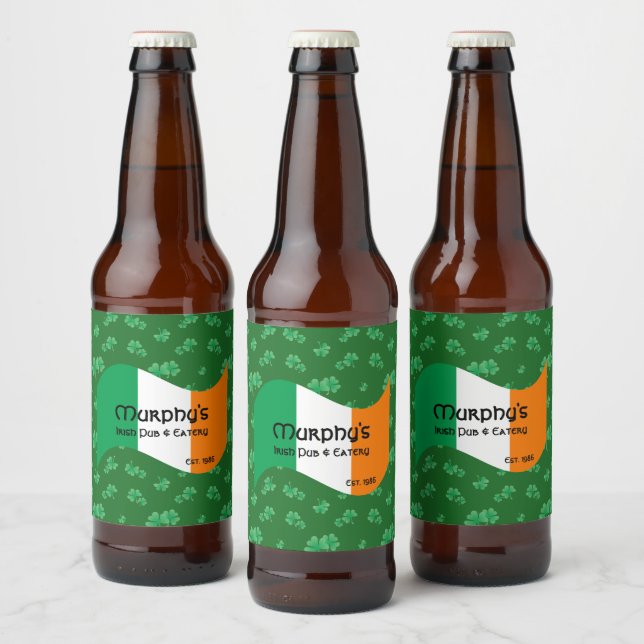 Personalisierte Pub & Eatery Irish Flag Kleeblatts Bierflaschenetikett (Flaschen)