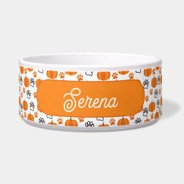 Personalisierte Pumpkins und Paws Orange und Weiß Napf