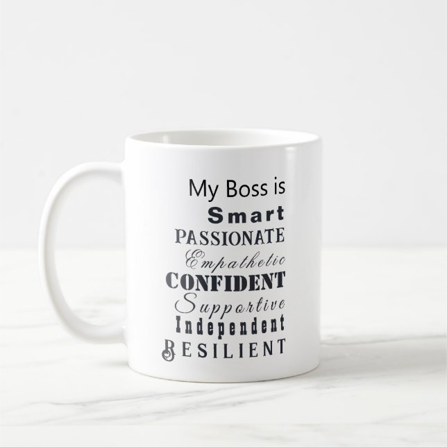 Personalisierte Qualitäten des Chefs des Großfraue Kaffeetasse (Links)