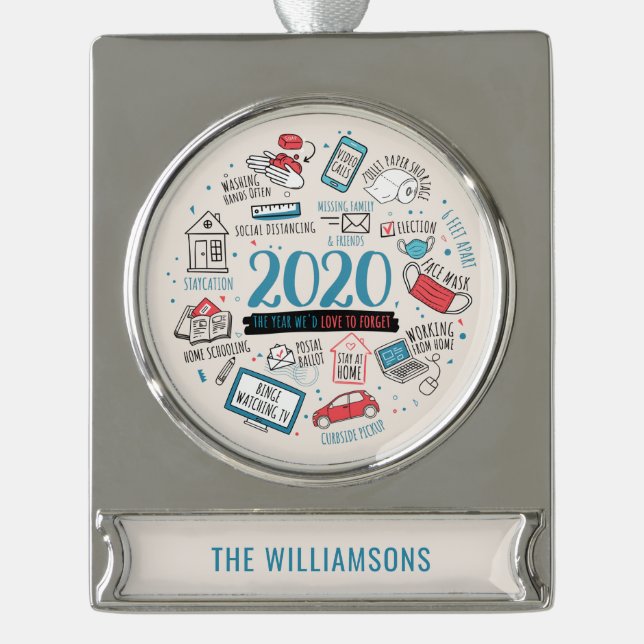 Personalisierte Quarantäne Banner-Ornament Silber (Vorderseite)