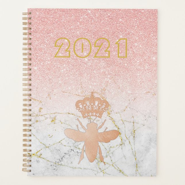 Personalisierte QUEEN BIE Rose Gold Grosses 2021 Planer (Vorderseite)