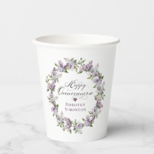 Personalisierte Quinceanera Lila Lilac Blume Pappbecher