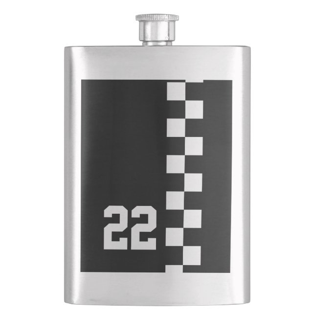 Personalisierte Racing Flag Schwarz-Weiß Flachmann (Vorderseite)