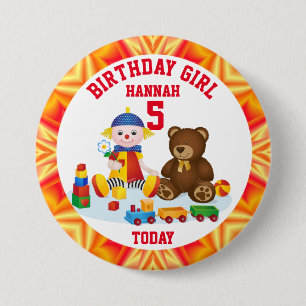 Personalisierte Rag-Puppe und Teddy-Kids-Alter Button