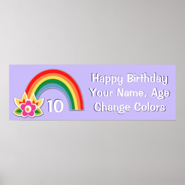 Personalisierte Rainbow Birthday Banner Poster (Vorne)