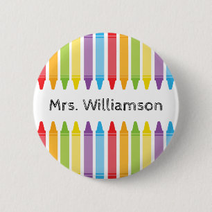 Personalisierte Rainbow Crayons Lehrerbewertung Button