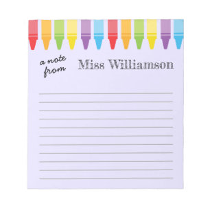 Personalisierte Rainbow Crayons Lehrerbewertung Notizblock