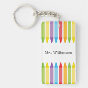 Personalisierte Rainbow Crayons Lehrerbewertung Schlüsselanhänger