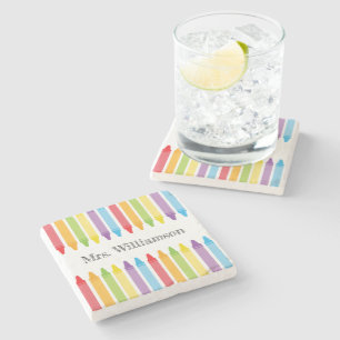 Personalisierte Rainbow Crayons Lehrerbewertung Steinuntersetzer