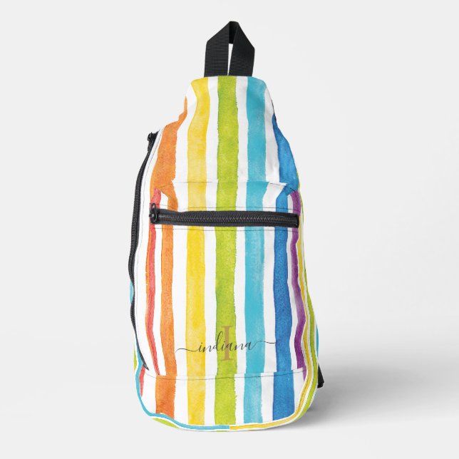 Personalisierte Rainbow-Monogramm-Streifen Crossbody Bag (Vorderseite)