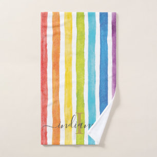 Personalisierte Rainbow-Monogramm-Streifen Handtuch