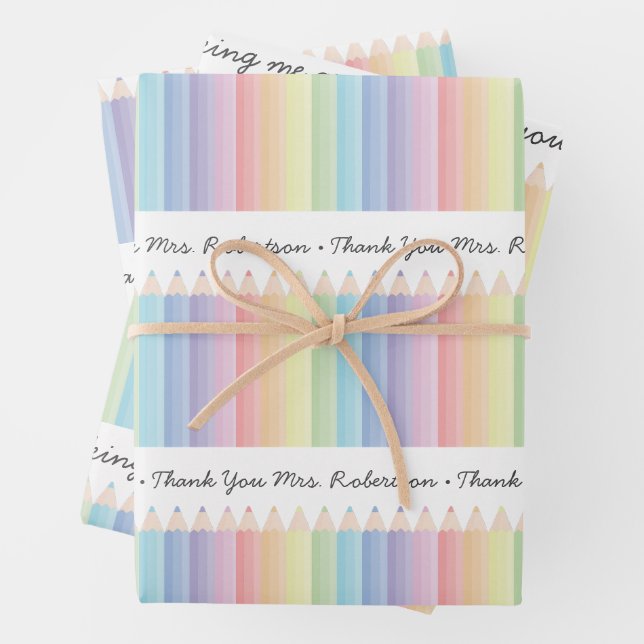 Personalisierte Rainbow Pencils Lehrergeschenk Geschenkpapier Set (Beispiel)