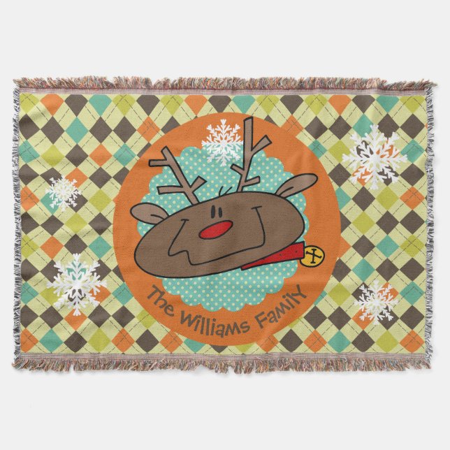 Personalisierte Raute Rentier Holiday Throw Decke (Vorderseite)