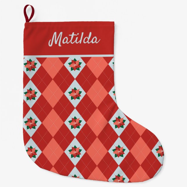 Personalisierte Raute zu Weihnachten Großer Weihnachtsstrumpf (Vorderseite)