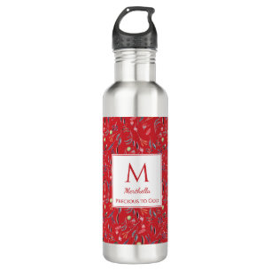Personalisierte RED Floral Monogramm Edelstahlflasche