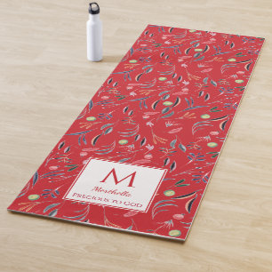 Personalisierte RED Floral Monogramm Yogamatte