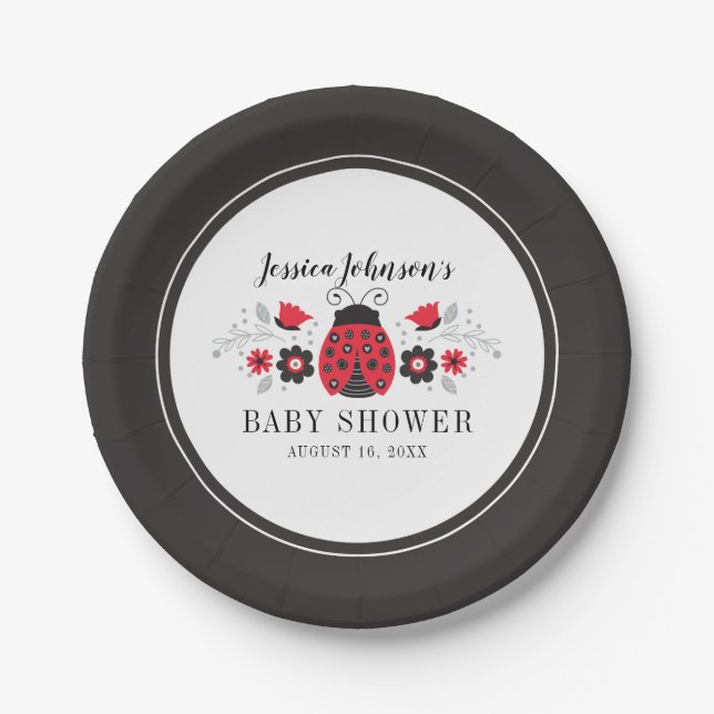 Personalisierte Red Ladybug Girl Babyduschplatte Pappteller (Vorderseite)