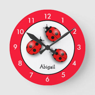 Personalisierte Red Ladybug Round Clock Runde Wanduhr