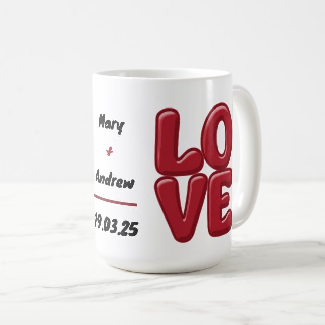 Personalisierte Red LIEBE Tasse mit Namen und Datu (VorderseiteRechts)