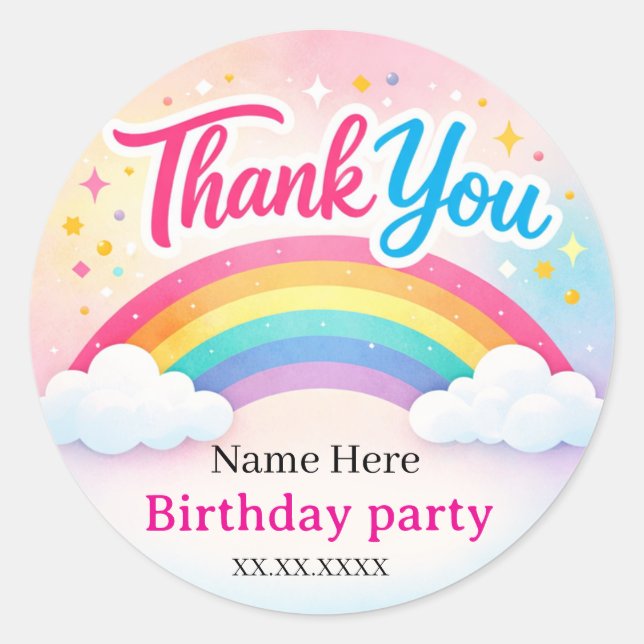 Personalisierte Regenbogen-Geburtstags-Dankeschön- Runder Aufkleber (Vorderseite)