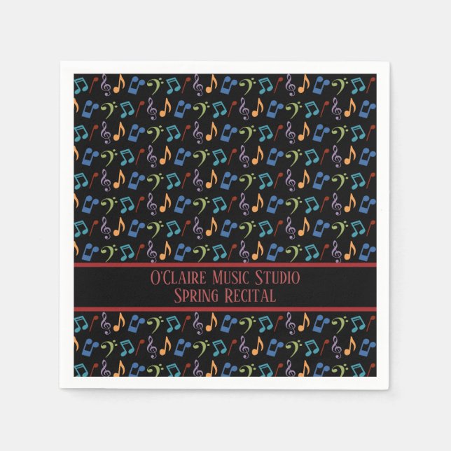 Personalisierte Regenbogen-Musiknoten (schwarz) Serviette (Vorderseite)