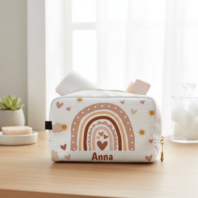 Personalisierte Regenbogen und Herzen Waschbeutel (trousse toilette personnalisée enfant arc en ciel boho
)