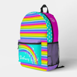 Personalisierte Regenbogenaqua-Schule für lila Kin Bedruckter Rucksack