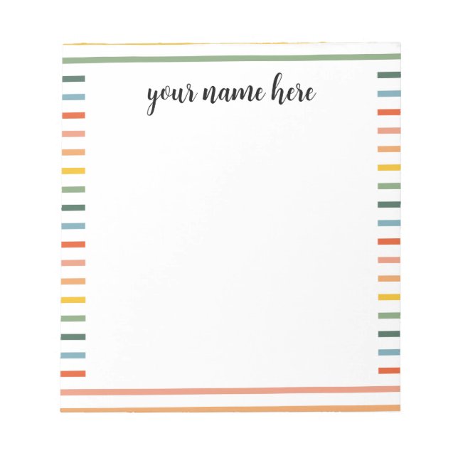 Personalisierte Regenbogenstreifen Notepad Notizblock (Vorderseite)