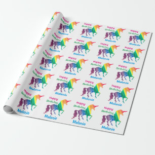 Personalisierte Regenbogenunicorns-alles- Gute zum Geschenkpapier